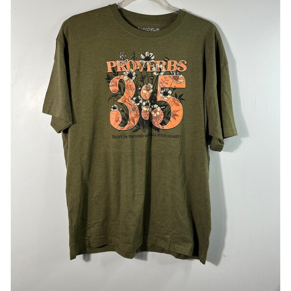 Love‎ In Faith Floral Tee Shirt Proverbs 3:5 Trust in The Lord Green 2X NWOT